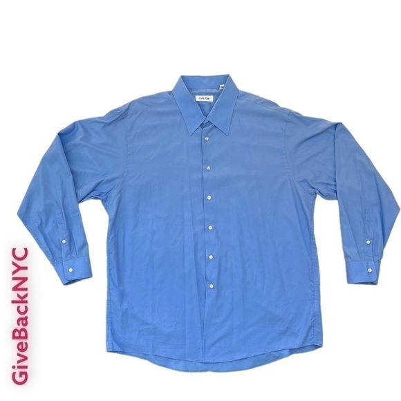 CALVIN Klein Dress Shirt In Blue Size 17.5 34/35 - Picture 1 of 4